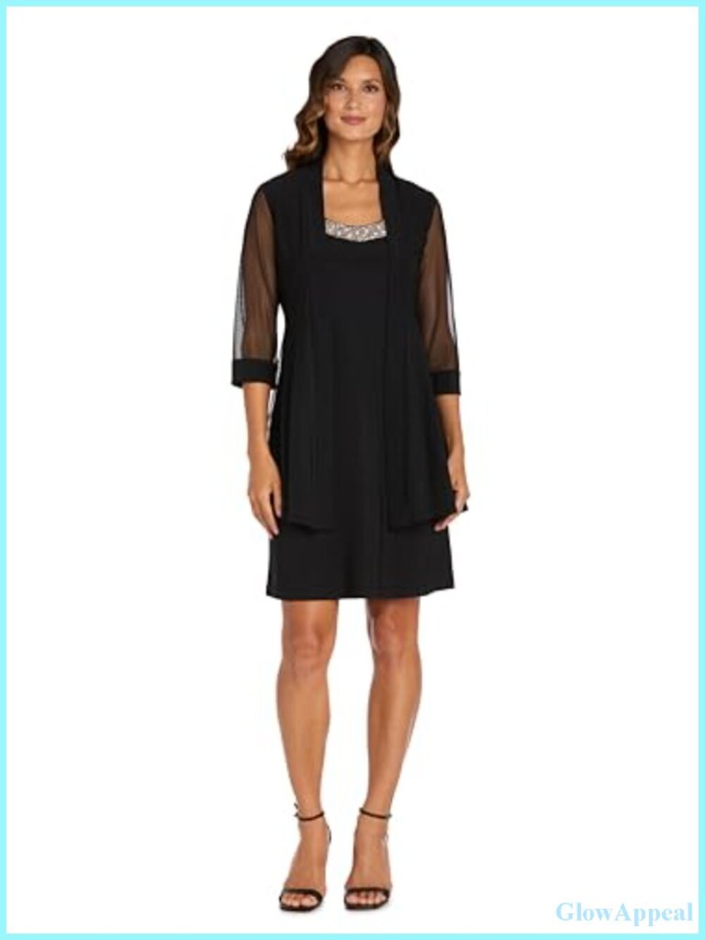 Petite Glitter Trim Jacket Dress Set Formal Sheath Knee-Length